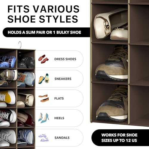 Simple Houseware 20 Section Shelves Hanging Shoes Organizer Holder for Closet, Brown - color: Brown