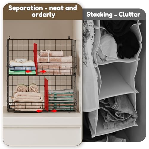 4 Tier Hanging Closet Organizer with Dividers,Extra Large Storage Hanging Shelf with 5 S Hooks 4 Dividers,Hang on wire closet shelving Clothes Organizer-Black - color: Black, size: 4-Tier