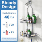 Shower Caddy, Upgraded Extended Length Shower Caddy Over Showerhead No Blocking to Showerhead, Rustproof Bathroom Organizers and Storage with Hooks Shampoo Soap Holder, Large Hanging Caddy - color: Grey - 2 Tier - Standard