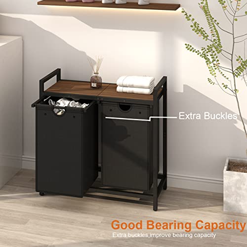LAATOOREE Laundry Hamper, Two-Color 2 × 48L Laundry Basket with 2 Removable Laundry Sorter Bags and Top Shelf, Clothes Hamper for Laundry Room, Bathroom - style: 2bags-Black Walnut