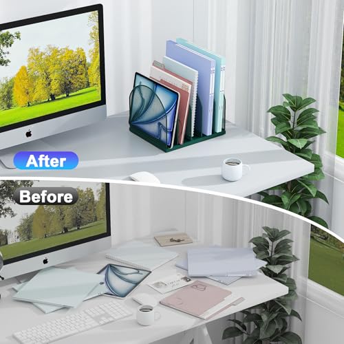 gianotter Desktop File Organizer, Desk Organizer with 5 Compartments, Paper Organizer for Desk, Workspace Organizers for Office Supplies (Green, Upright Style) - color: Green, size: Upright Style