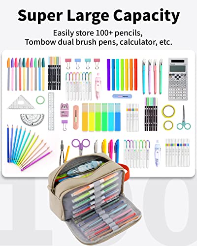 Sooez Big Capacity Pencil Case, Upgraded Canvas Pencil Pouch Large Pencil Bag Organizer, Separate Compartments Easy Grip Handle, Aesthetic Supply for School Teens Adults,Beige Pen Case - color: Canvas Beige