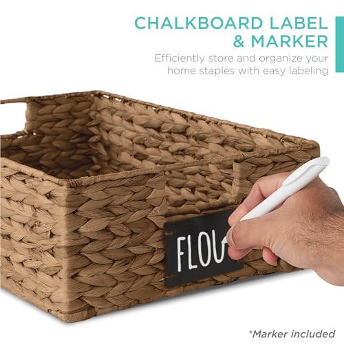 Best Choice Products Set of 4 16x12in Large Water Hyacinth Pantry Baskets, Woven Organizers w/Chalkboard Label, Chalk Marker - Chestnut - color: Chestnut, size: 12x16x5in