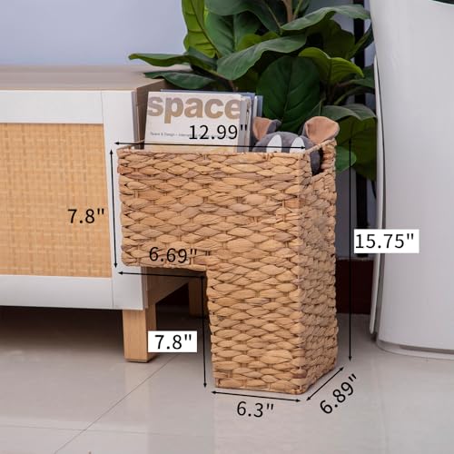 YAHUAN Stair Basket with Handles, Woven Water Hyacinth Stair Baskets for Carpeted Stairs, Stair Storage Basket Staircase Basket for Wooden Stairs (Water Hyacinth)