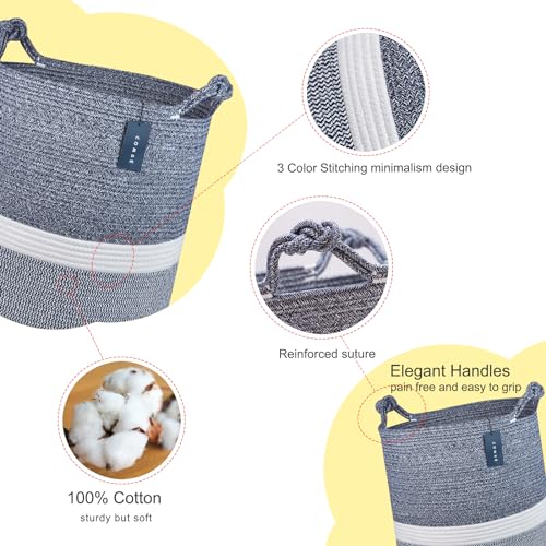 COMSE Extra Large Blanket Basket, Tall Woven Storage Basket, Nursery Hamper, 15.7”x 21.7”, Cotton Rope Laundry Hamper for Toys Clothes Towels, Blend Navy Blue/White - color: Blend Navy Blue & White