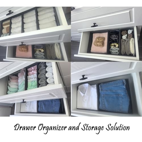 Bructhun Foldable Fabric Drawer Organizer Set 4 Pack Dresser Dividers - Sock Underwear Storage Bins Gray - color: Gray