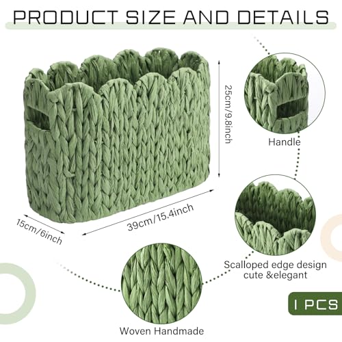 Kathfly Sage Green Toilet Paper Storage Basket Scalloped Wicker Woven Bathroom Basket Toilet Paper Holder Holds up to 6 Mega Rolls Woven Organizer for Home Bathroom Kitchen Offices - style: Scalloped Style