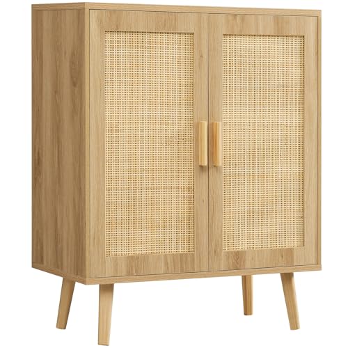 Iwell Storage Cabinet with 2 Shelves, Rattan Cabinet with 2 Doors, Sideboard Buffet Cabinets with Storage for Living Room, Dining Room, Entryway, Natural - color: Natural, 2 Doors