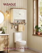 VASAGLE LIRY Collection - Bathroom Wall Cabinet, Farmhouse Wall-Mounted Medicine Storage Cabinet with 2 Barn Doors, Adjustable Shelf, Towel Bar, 7.9 x 23.6 x 28.7 Inches, Rustic White UBBK131W01S - size: 7.9"D x 23.6"W x 28.7"H