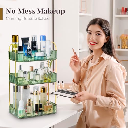 Aveniee Bathroom Counter Organizer, 3 Tier Perfume Skin Care Countertop Storage Shelf, Vanity Makeup Tray for Cosmetic Skincare Lotion,Green - color: Gem Green, size: 3 Tier