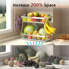 Sevenblue 2 Tier Large Fruit Basket for Kitchen Counter with 2 Mobile Banana Hangers, 2026 Pro Detachable Metal Fruit Bowl with Wooden Handle (Silver, 2 Tier Extra Large) - color: Silver, size: 2 Tier Extra Large