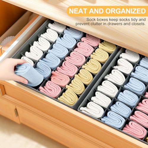Joyoldelf Sock Organizer Drawer Organizer - Underwear Organizer, 24 Cell Collapsible Closet Organizers and Storage Sock Holders Organizers for Storing Socks, Ties, Belts 6 Pack - color: Grey, size: 6*24 cells