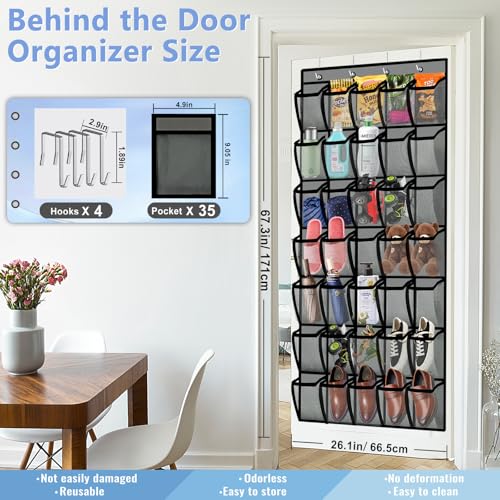 Aheroi Over the Door Shoe Organizer, 35 Pockets Mesh Shoe Organizer Door Hanger, Large Hanging Shoe Rack Holds Up to 40 lbs, Closet Shoe Behind Door Rack, Gray Durable Storage Hanging Bag - color: Gray 35-1Pack, size: 35Pockets-1Pack