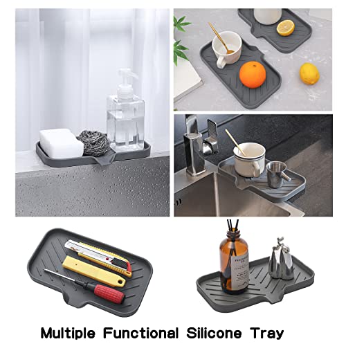 MicoYang Silicone Bathroom Soap Dishes with Drain Spout-Bathroom and Kitchen Sink Organizer,Sponge Holder,Dish Soap Tray,Perfect for Dispenser,Scrubber,Bottle,Cup on Sink or Counter-Grey 9.6"×5.3" - color: Grey, size: M(9.6"×5.3")