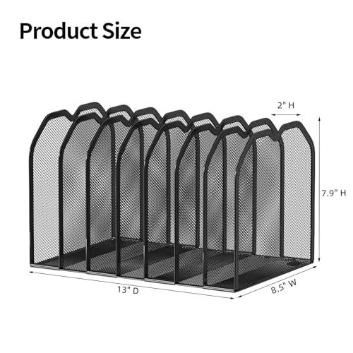 FANXIYQ Black 7-Section File Folder Organizer for Desk – Metal Vertical File Holder, Desktop File Organizer Vertical Stand, Letter/A4 Folder Rack, Upright File Sorter, Office Paper Organizer - color: Black, size: 7 Section Upgrade