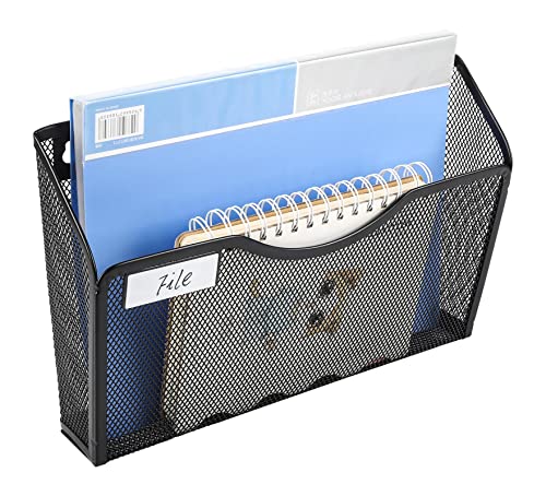 EasyPAG 3 Pack Wall File Organizer with Label Panel, Metal Mesh Hanging File Folder Holder for Letter/A4 Size Folders, Vertical Wall Mount Mail Sorter for Office Paperwork, Classroom, Black - color: Black With Panel
