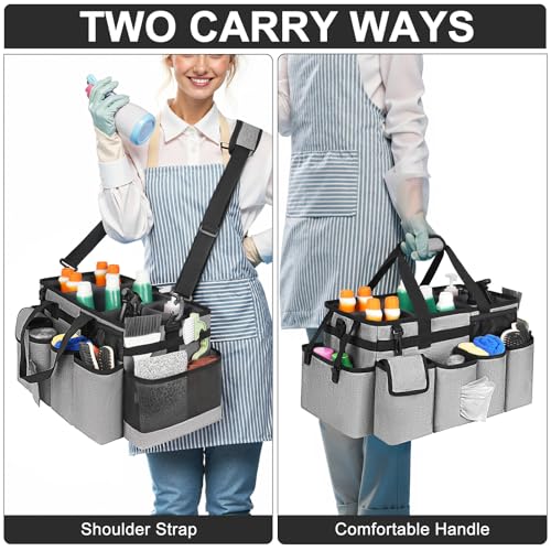 Cleaning Caddy Bag,Extra Large Cleaning Supplies Organizer with Handle for Housekeepers,Gray - color: Grey, size: Extra Large