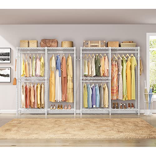 VIPEK V4 Garment Rack for Hanging Clothes, Portable Wardrobe Freestanding Closet Organizer, Heavy Duty Clothes Rack Metal Clothing Rack with 3 Hanging Rods & 2 Side Hooks, Max Load 810lbs, White - color: White, style: V4