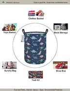 Round Waterproof Laundry Basket,Foldable Storage Basket,Laundry Hampers with Handle,Gift Basket,Suitable for Children's Room and Toy Storage (Blue Dinosaur) - color: Dinosaur