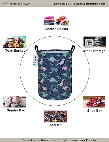 Round Waterproof Laundry Basket,Foldable Storage Basket,Laundry Hampers with Handle,Gift Basket,Suitable for Children's Room and Toy Storage (Blue Dinosaur) - color: Dinosaur