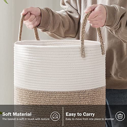 YOUDENOVA Woven Rope Laundry Hamper Basket, 58L Tall Laundry Basket, Baby Nursery Hamper for Blanket Storage in Bedroom-Large-Brown - color: White&Brown, size: Tall (58L )