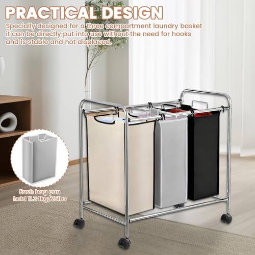 3 Pcs Laundry Sorter Replacement Bags, 14.96" x 9.06" x 22.05" Laundry Basket Liner Replacement, No Hangers, Laundrys Hamper Liner for Laundrys Bag, Dirty Clothing(Mixed Color,3) - color: Mixed Color