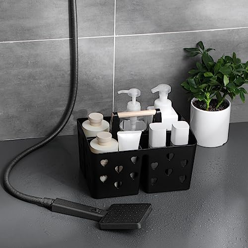 Anyoifax Portable Shower Caddy Plastic Shower Basket Organizer Divided Bathroom Caddy Storage Cleanning Caddy Tote with Handle for College, Dorm Room, Kitchen, Black - color: Black