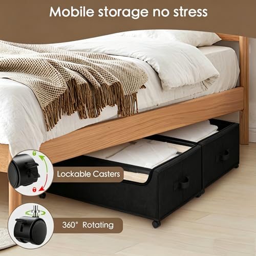 Under Bed Storage with Wheels, 2-Pack Under the Bed Storage Containers with Clear Lids & Label, Underbed Storage Bins, XXXL 85L 11 inches Rolling Metal Drawer for Clothes, Shoes, Toys, Books - Black - color: Black-2Pack, size: 11 inch-height