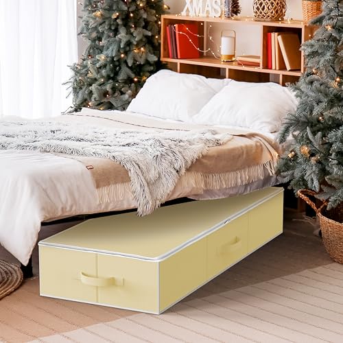 Simple Houseware 41.5" Wrapping Paper Storage Organizer - Fits 40 Rolls with Adjustable Straps, Interior Divider for Ribbons & Bows, 3 Clear Pockets for Gift Bags & Tools, 41.5''L x 16''W, Beige - color: Beige