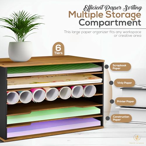 Wooden Paper Organizer 20.25"W x 12.25"H x 13.25"D, 6-Tier Storage for 12"x18" & 11"x17" Sheets, Includes Matching Pen Holder & Tray, Ideal for Office, Home, Art Room and Classroom - size: full set 20.25"W x 12.25"H x 13.25"D