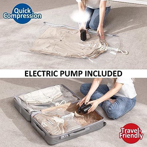 Hanging Vacuum Storage Bags, 4 Pack Hanging Storage Bags for Clothes With Electric Pump, Vacuum Sealed for Suits, Dress, Jackets (4 Long) - size: 4-Long-Epump