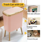 Procade Bathroom Trash Can with Lid, 4 Gallon Pink Garbage Can, Tall Plastic Trash Bin with Push Button, Slim Gold Trash Can Waste Basket for Room, Bedroom,Office,Kitchen - color: Pink
