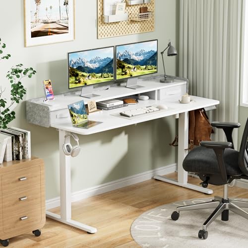Homall Electric Standing Desk with 2 Drawers, Adjustable Height Computer Desk with Storage Sit Stand Table with Storage Shelf and Splice Board Quick Install for Home Office (White, 55 Inch) - color: White, size: 55 Inch
