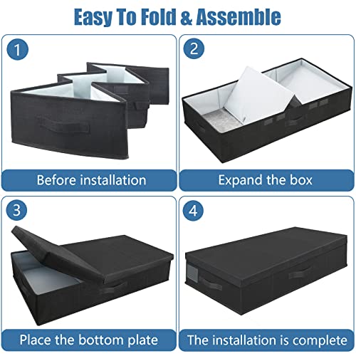 Supowin Underbed Storage Containers Bin with Lids (Set of 2) Large Under Bed Storage Organizer Box with Handle, Foldable Under the Storage Bags for Organizing Clothes, Shoes, Blankets, Pillows-Black - color: B-Black