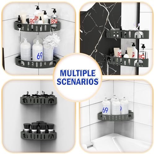 Adhesive Corner Shower Shelf No Drill | Rust-Proof Aluminum Alloy Stick On Bathroom Organizer with Shaving Holder for Shampoo, Conditioner, Soap, Razors Grey 3 Pack - color: Grey 3 Layers, size: 3 Layers