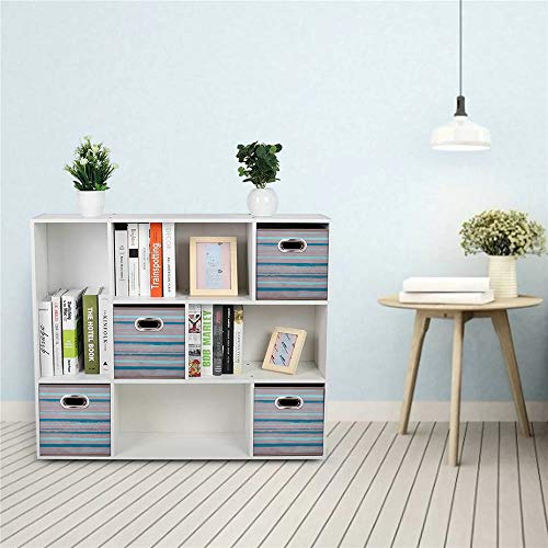 6 Cube Storage Bins Teal Stripes Gradient Lines 10.5x10.5x11 Inch Foldable Whale Coastal Print Fabric Half Storage Basketes for Home Organizers Storage Drawer,QY-SC12-6 - color: Brush gradient(Set of 6)