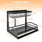 AceMining Under Sink Organizer 2 Pack, L-Shaped 2 Tier Pull Out Cabinet Organizer with Sliding Drawer, 5-Level Height Adjustable Metal Under Sink Storage for Kitchen, Bathroom Organization