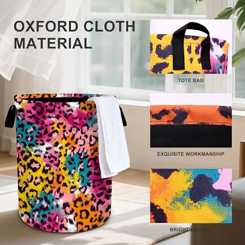 Leopard Print Laundry Basket Storage Bin Foldable Laundry Hamper Clothes Storage Bucket Organizer 19.6x15.7 Inch For Laundry Room/Bedroom/Bathroom - color: Leopard Print