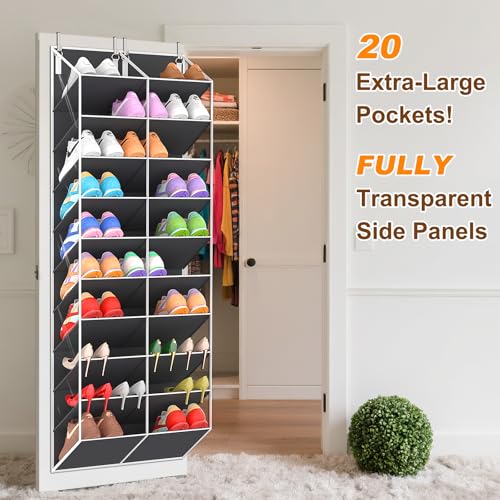 UVIAHOMI 20-30 Pairs Over the Door Shoe Organizer, Clear Pockets Hanging Shoe Storage for Closet, 10-Tier Door Shoes Rack, Handing Shoes Holder Fit All the Family's Sneakers, Boots, Heels, Dark Grey - color: Dark Grey