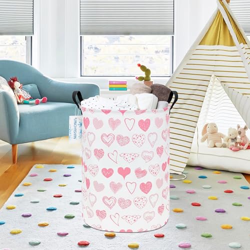 LANGYASHAN Laundry Basket Canvas Fabric Collapsible Organizer Basket for Storage Bin Toy Bins Gift Baskets Bedroom Clothes Children Nursery Hamper (Angel Heart) - color: Round Angel Heart