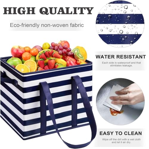 WISELIFE 2 Pack Reusable Grocery Bags Large Water Resistant Grocery Collapsible Heavy Duty Tote Bags for Shopping Picnic - color: Blue, size: 2 PCS