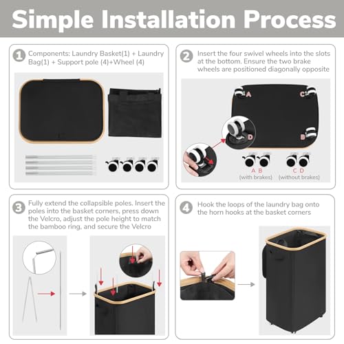 Goodpick Laundry Basket with Wheels, 100L Rolling Laundry Hamper with Lid Clothes Hampers with Removable Wash Bag Large Clothes Basket for Bedroom, Bathroom, Black - color: Black, size: 100L (17.3"L x 13"W x 29.5"H)