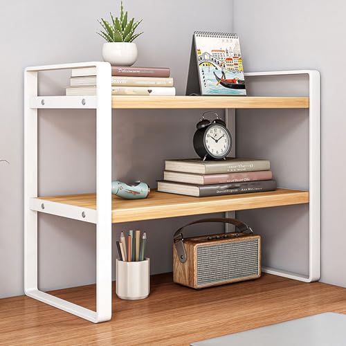 SIDIANBAN Desktop Organizer Shelf Office Storage Rack Computer Desk Bookshelf Adjustable Display Shelf for Office Supplies (White) - color: White Rack & Yellow Board