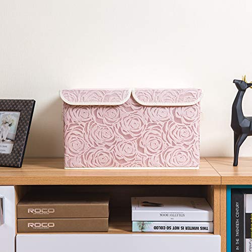 PRANDOM Large Stackable Storage Bins with Lids Fabric Decorative Storage Box Cubes Organizer Containers Baskets with Cover Handles Divider for Bedroom Closet Living Room 17.3x11.8x9.8 Inch 3 Pack - color: Pink, size: Double Lid/3pcs