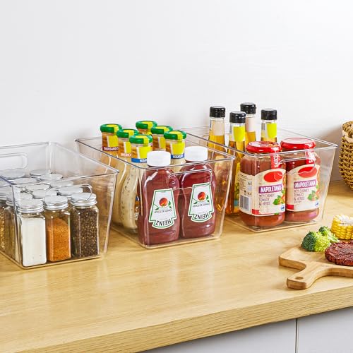 YIHONG 8 Pack Clear Pantry Organizer Bins,Plastic Storage Containers with Handle for Kitchen,Freezer,Cabinet,Closet,Bathroom Under Sink Organization - size: L(11.2"L x 7.5"W x 6"H)