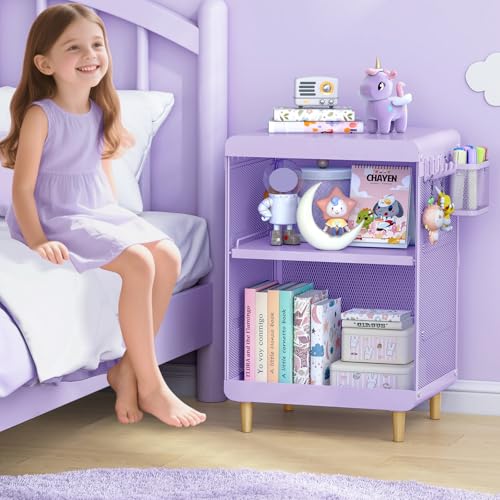 SYKIARIOL Kids Nightstand,Kids Bedside Table,Teen Girls Night Stand,Toddler Night Stand,End Table for Girls Room Storage,Purple Nightstand - color: Purple