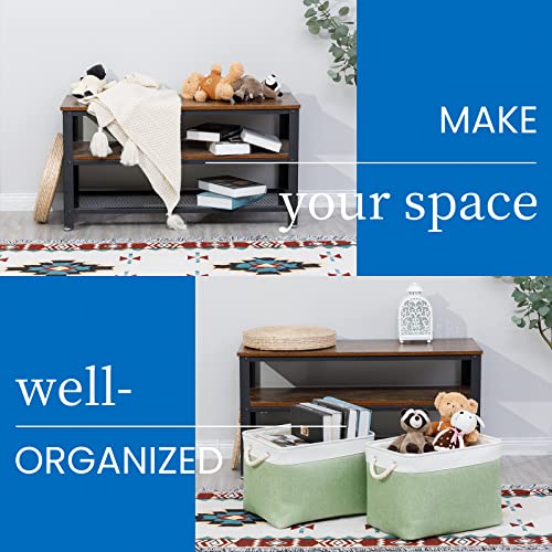Bidtakay Baskets Fabric Closet Organizer Set of 2 Green Collapsible Storage Bins with Handles 16x12x12 in Large Decorative Tall Baskets for Shelves Nursery Baby Toys Storage Living Room Decor - color: White&Green, size: 2 Pack-L-16x11.8x11.8 In