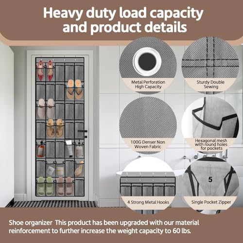 PAULONE 35 Pocket Over the Door Shoe Organizer,Reusable Breathable Large Mesh Bag Men's & Women's Sneaker Organizer,Shoe Organizer for Kids,Hanging Shoe Storage Hanging Bag (2PCS-Gray) - color: 2PCS-Gray