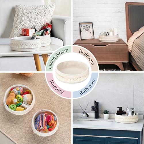 Mkono Makeup Perfume Holder Organizer Macrame Decorative Woven Rope Basket Boho Decor Cosmetics Desk Storage Baskets for Dresser Skin Care Lotions Essential Oils Dorm Room Essentials - color: Cream