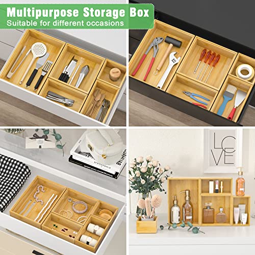 Bamboo Bathroom Drawer Organizer Dividers, Wooden Kitchen Utensil Holder Set of 5, Stackable Junk Drawer Organizer Tray, Multi-Use Storage Bins Boxs for Home, Office, Clothing, Makeup, Jewelry - color: Bamboo